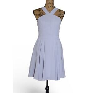 Lulus Gray Crepe Fit & Flare Sleeveless Halter Knee Length Dress Women’s M